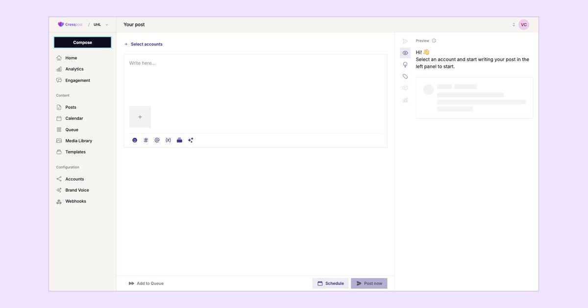 Getting started with CrossPost: connect your accounts and publish your first post